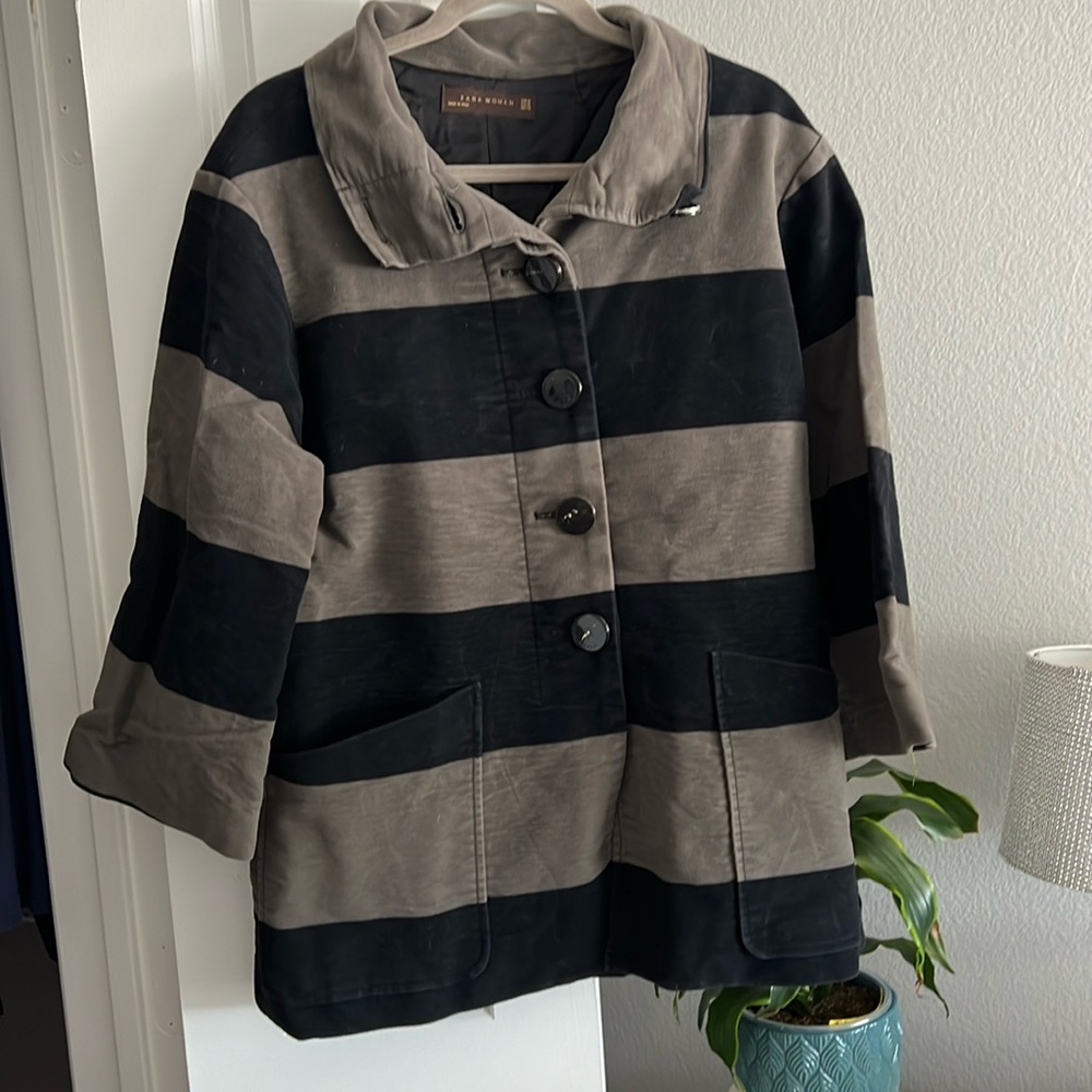 Zara Black and Gray Stripe Jacket